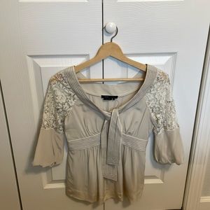 BCBG Maxazria Cream Silk Blouse With Lace